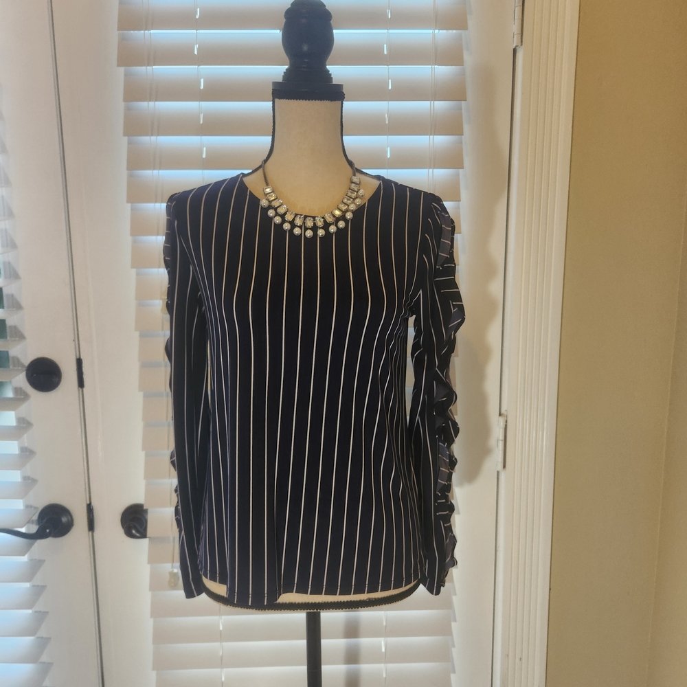 Banana Republic Navy and White Striped Blouse